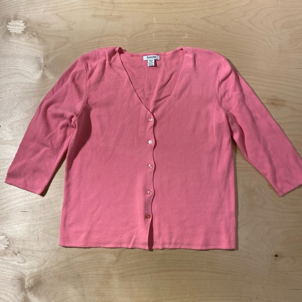 Hampshire Studio Coral Pink V-Neck Button Cardigan PM (QW)